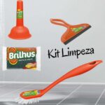 Kit de Limpeza com 4 Peças (Esponja Protege Unhas, Rodo Para Pia, Escova Cantos e Desentupidor Para Pia