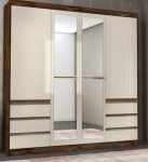 Guarda-roupa Casal com Espelho 4 Portas – 6 Gavetas DJ Móveis Xangai Rústico Malbec e Off White