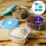 Conjunto De Pote Em Vidro Facilita 1l Com Tampa Plástica – 6 Peças – Marinex