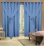 Cortina 100% Corta Luz Com Forro Blackout PVC Com Voil 2,00M X 2,50M Azul Para Varão Simples