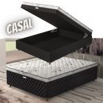 Cama Box Com Baú Casal Lightspuma Roma Ortopédico com Europillow 55x138x188cm (Preta e cinza)