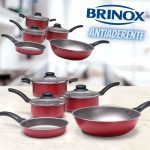 Conjunto de Panelas 5 Peças Brinox Ruby com Revestimento Interno Antiaderente Pro-Flon e Tampas de Vidro com Saída de Vapor – Vermelho