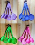 Kit com 4 Utensílios de Cozinha em Plástico nylon – Escumadeira – Concha – Colher – Espátula