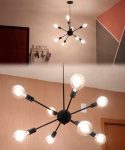 Lustre Pendente Moderno Sputnik Para 8 Lâmpadas Preto