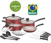 Jogo de Panelas Versalhes Antiaderente 4 Peças + Conjunto de Utensílios e Facas 9 peças – La Cuisine By Tramontina