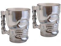 Jogo de Canecas de Chopp e Cerveja de Vidro – Cinza 510ml Lyor Caveira Rock Style 2 Peças