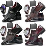 Kit Sapato Social Verniz Com Relógio Cinto Carteira Masculino ZARU 814DB