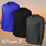 Kit com 3 Camisetas Proteção Solar Uv 50 Ice Tecido Gelado – Slim Fitness