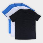 Kit Camiseta Básica Masculina c/ 3 Peças – Branco+Azul Royal