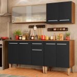 Cozinha Completa Madesa Emilly Box com Balcão e Armário Vidro – Rustic/Preto