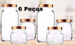 Kit Jogo De Potes De Vidro Ruvolo Glass Company Com Tampa Redondo Gourmet Style 6 Peças.