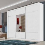 Guarda Roupa Casal com Espelho 3 Portas de Correr Lotse Espresso Móveis Branco