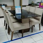 Mesa de Jantar 6 Cadeiras 6 Lugares Retangular – Tampo de Vidro Viero Móveis Valência