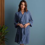 Roupão Atlântica Kimono de Microfibra Azul Veleiro