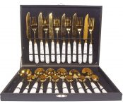 Kit Faqueiro Maleta De Talheres Inox Dourado 24 Peças