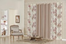 Cortina Floratta 2,00m x 1,70m Floral Estampada Para Sala Ou Quarto Caqui