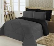 Edredom Casal Preto/Cinza 01 Peça Dupla Face Ternura Poliéster