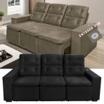 Sofá Retrátil Reclinável 3 Lugares Veludo – Connect Plus Gralha Azul com Entrada USB