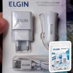 Kit Carregador USB de Tomada Bivolt, Carregador Veicular 1 Saída 1A, 5W e Cabo MicroUSB de 1 Metro, Elgin, 46RCK1USB00M, Branco
