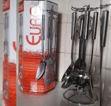 Conjunto Utensílios Cozinha com Suporte Giratório, 6 Peças, Inox, Euro