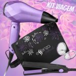 Kit Viagem Essenza com Mini Secador Bivolt 1000W Dobrável Mini Prancha De Viagem 20W Espelho Bolsa Transportável – EB052