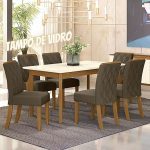 Mesa de Jantar 6 Cadeiras Retangular – Tampo de Vidro Henn Marisa