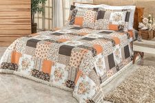 Cobre Leito la Bella Bia Enxovais Patchwork Laranja Queen Tecido.