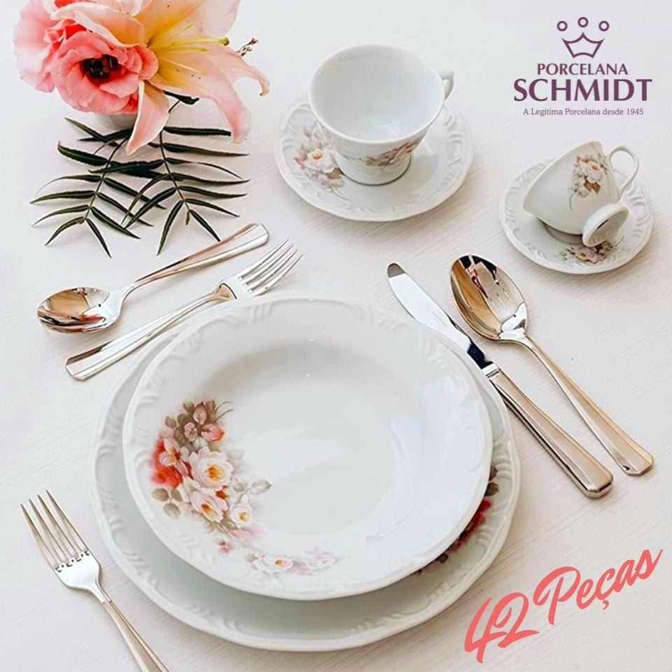 Aparelho de Jantar Chá e Café 42 Peças Porcelana Schmidt - Dec