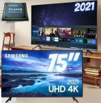 Smart TV 75” Crystal 4K Samsung 75AU7700 Wi-Fi – Bluetooth HDR Alexa Built in 3 HDMI 1 USB