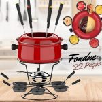 Conjunto Fondue Médio com Base Giratória 22 Peças Vermelho,HH7823D-VM, Euro Home