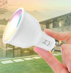 Hi By Geonav New Lâmpada Inteligente RGB+W, Branco Frio /Quente, LED 5W, Wi-Fi, Dicróica, Controle no Aplicativo, 400 Lúmens, Bivolt, Compatível com Alexa