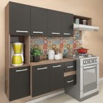 Cozinha Compacta 7 Portas 2 Gavetas Suspensa Armário E Balcão Anita Teka/grafite – Pnr Móveis