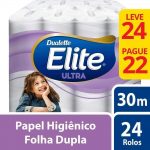 Papel Higiênico Elite Duallete Folha Dupla Ultra, 24 rolos, Branco