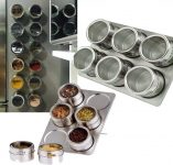 Jogo de 6 Porta Condimentos Inox com Suporte Retangular Mimo Style Prata