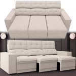 Sofá Retrátil Reclinável 3 Lugares Velosuede Lazio – Next Sofás Creme