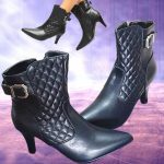 Bota Cano Curto Mooncity Matelassê Bico Fino Salto Médio Feminina