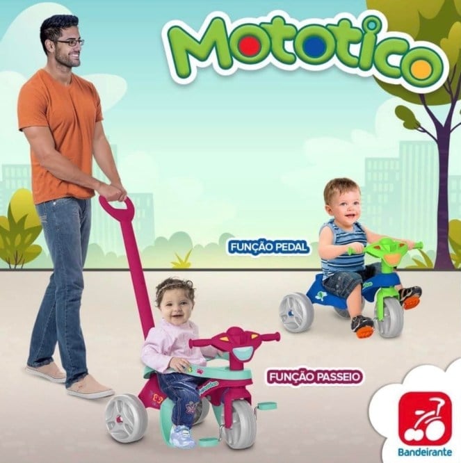 Triciclo Infantil Bandeirante Mototico - Com Empurrador Rosa