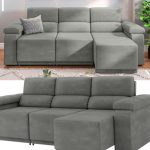 Sofá Retrátil Desmontável Suede 2,10m 3 Lugares Fox Cinza