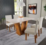 Mesa de Jantar Viero Pérola com 4 Cadeiras Estofadas e Revestimento em Tecido Veludo