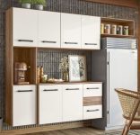 Cozinha Compacta Suspensa 07 Portas 02 Gavetas Juliete Carvalho Rústico/Off White Cristal Nicioli