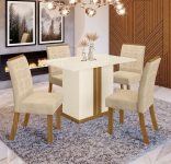 Conjunto Sala de Jantar Mesa 120cm Tampo MDF 4 Cadeiras Alana Casa 812