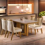 Conjunto Sala de Jantar Mesa Tampo MDF e Vidro e 4 Cadeiras Lottus