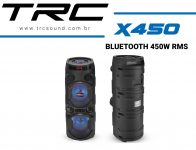 Caixa de som bluetooth 450W Rms 2 alto-falantes de 6.5” LED USB leitor de cartão função Karaokê gravador controle remoto TRC X450, preto