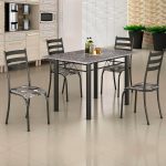 Conjunto de Mesa Itália 1,20m Tampo Granito com 4 Cadeiras 591/15 Madmelos Craquelado Dark / Folha