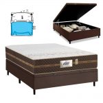 Cama Box Baú Casal Colchão Molas Flora Marrom / Branco 138x188x60cm