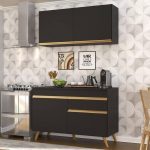 Cozinha Compacta 2 pç c/ Armário e Balcão MP3687 Veneza GB Preta
