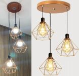 Conjunto Lustre Pendente Diamante Triplo Aramado E27 Cobre (Bocal Triplo / Canopla Cobre)