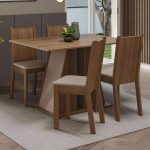 Conjunto Sala De Jantar Mesa Tampo De Madeira 4 Cadeiras