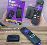 Roku Express – Streaming player Full HD. Transforma sua TV em Smart TV. Com controle remoto e cabo HDMI incluídos.