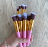 Kit 10 Pincéis Maquiagem Profissional Blush Pó ROSA